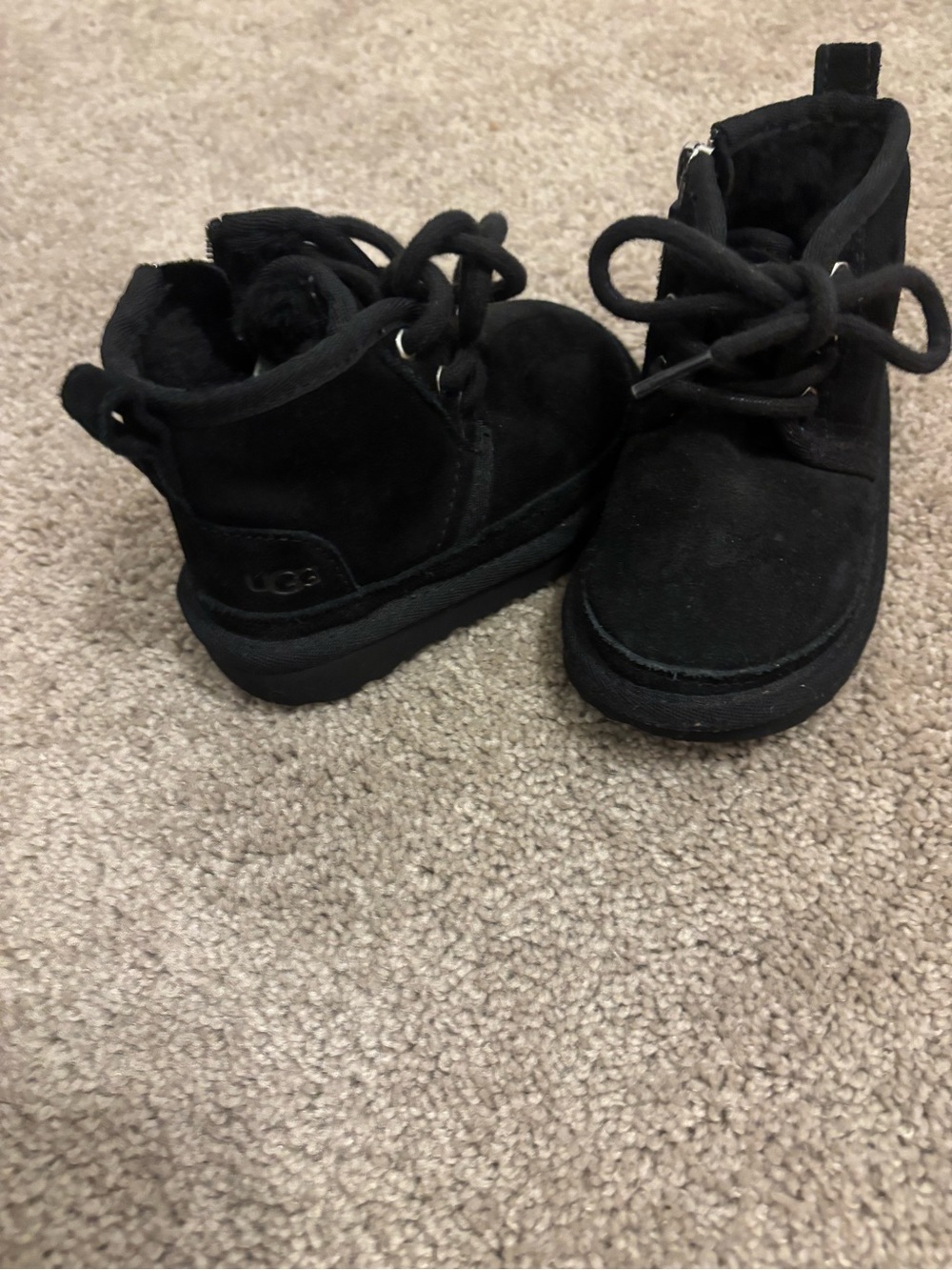 UGG Kids Black Suede Lace-Up Ankle Boots